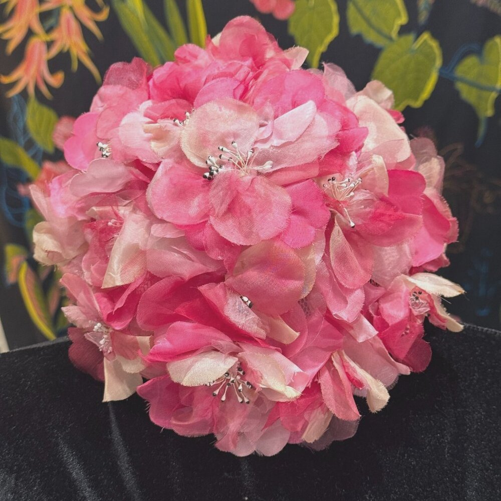 Vintage 1950's Pink Floral Pillbox Millinery Hat with Union Label